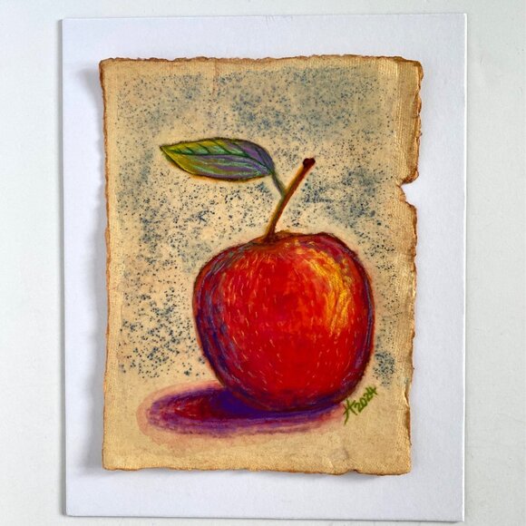 Crisp Original Apple Art Handmade Pastel Painting by Tristina Dietz Elmes 8x10 M - Picture 5 of 9